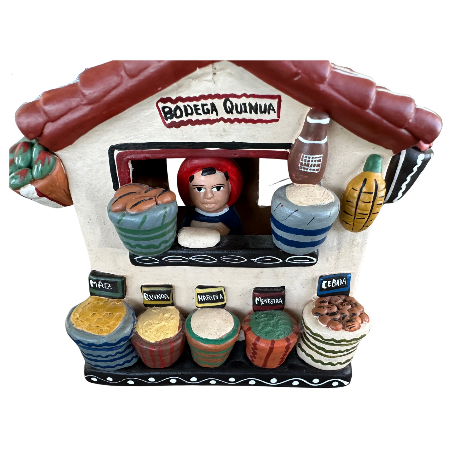 Art Statuette 'Quinua Ayacucho' in Peru Pottery Statue, Hand Painted Church Sculpture Quinoa Pottery