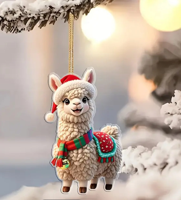 Cute Alpaca Xmas Ornament Acrylic Lightweight Easy Hang Festive Holiday Decor