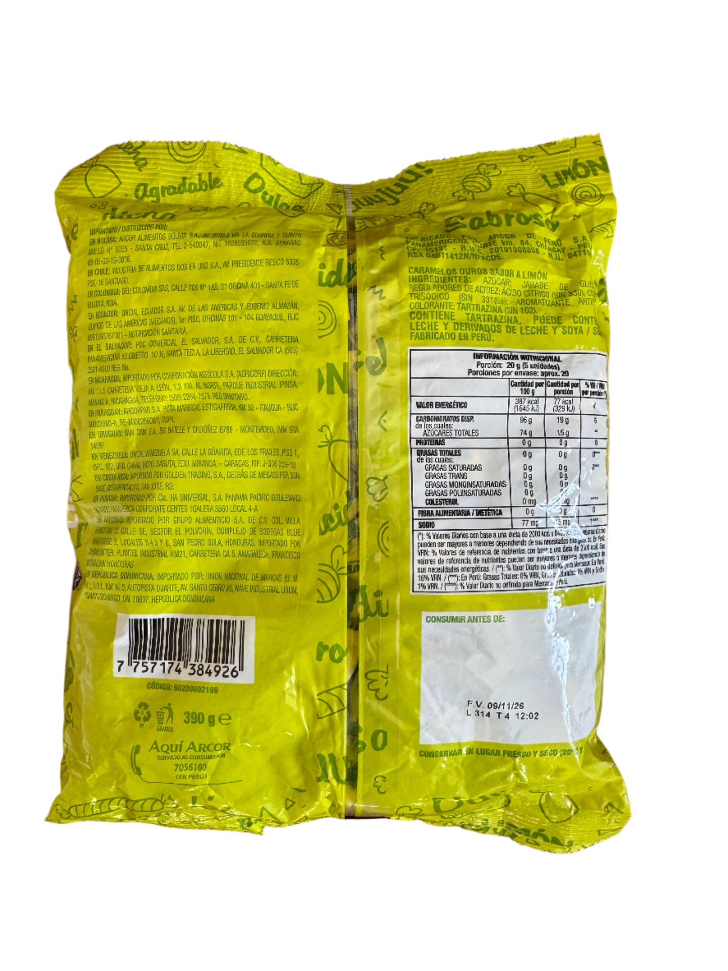 Arcor Lemon Hard Candies – 100 Count – Classic Peruvian Candy
