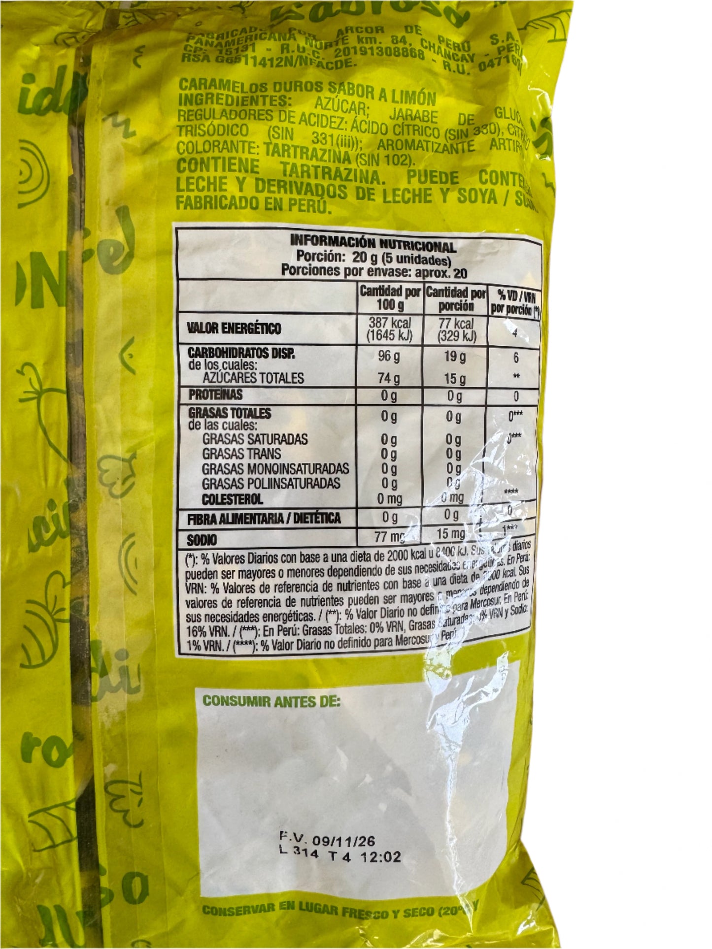 Arcor Lemon Hard Candies – 100 Count – Classic Peruvian Candy