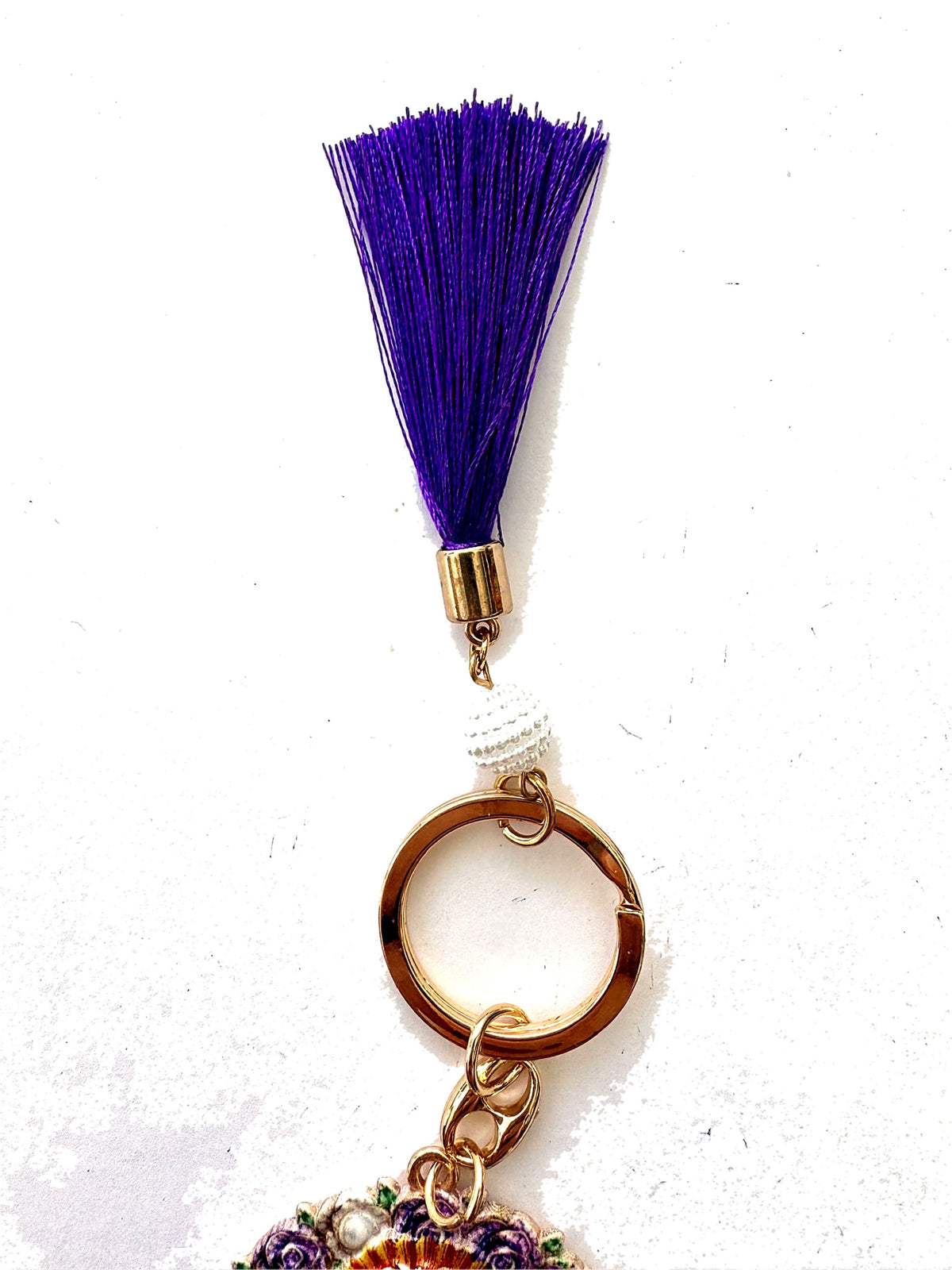 Señor de los Milagros Keychain – Purple Tassel Catholic Key Ring, Peruvian Religious Gift, Lord of Miracles Pendant, Mes Morado Devotion