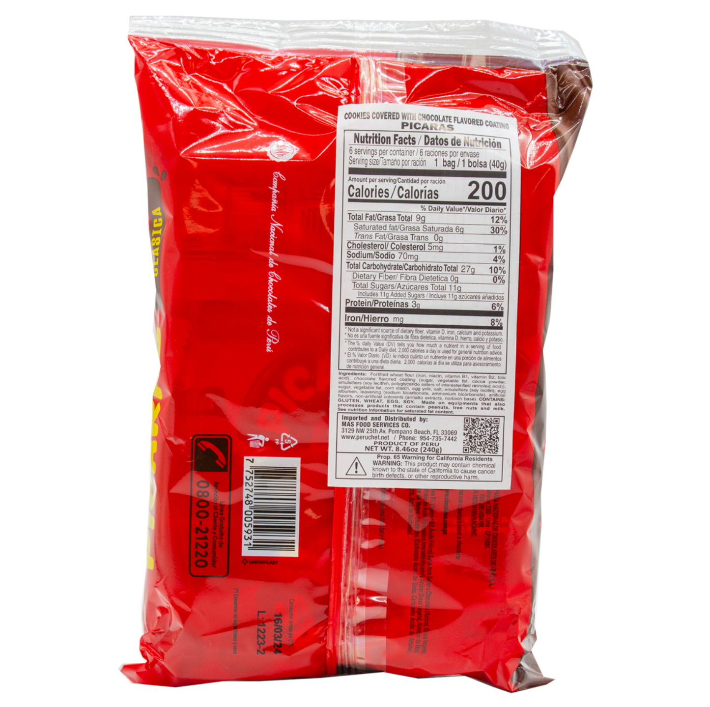 Pícaras Galletas Bañadas en Chocolate 240g – 24 Galletas Peruanas en 6 Paquetes