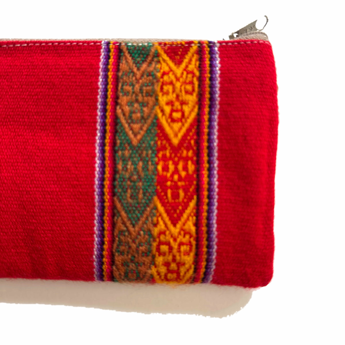 Peruvian Double-Zip Pouch – Hand-Painted Leather & Andean Woven Fabric