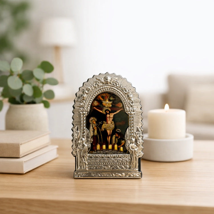 Señor de los Milagros Altar – Silver Frame Peruvian Catholic Devotional Art 3.5" x 5"