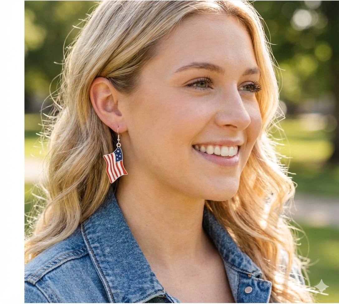 Patriotic American Flag Drop Dangle Earrings – USA Independence Jewelry