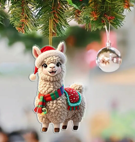 Cute Alpaca Xmas Ornament Acrylic Lightweight Easy Hang Festive Holiday Decor
