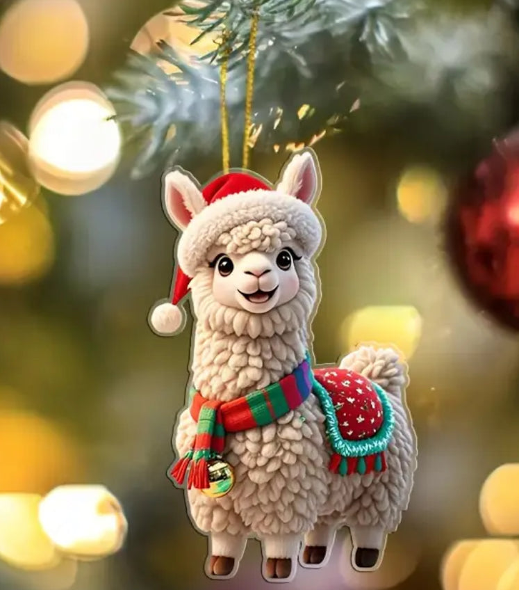 Cute Alpaca Xmas Ornament Acrylic Lightweight Easy Hang Festive Holiday Decor
