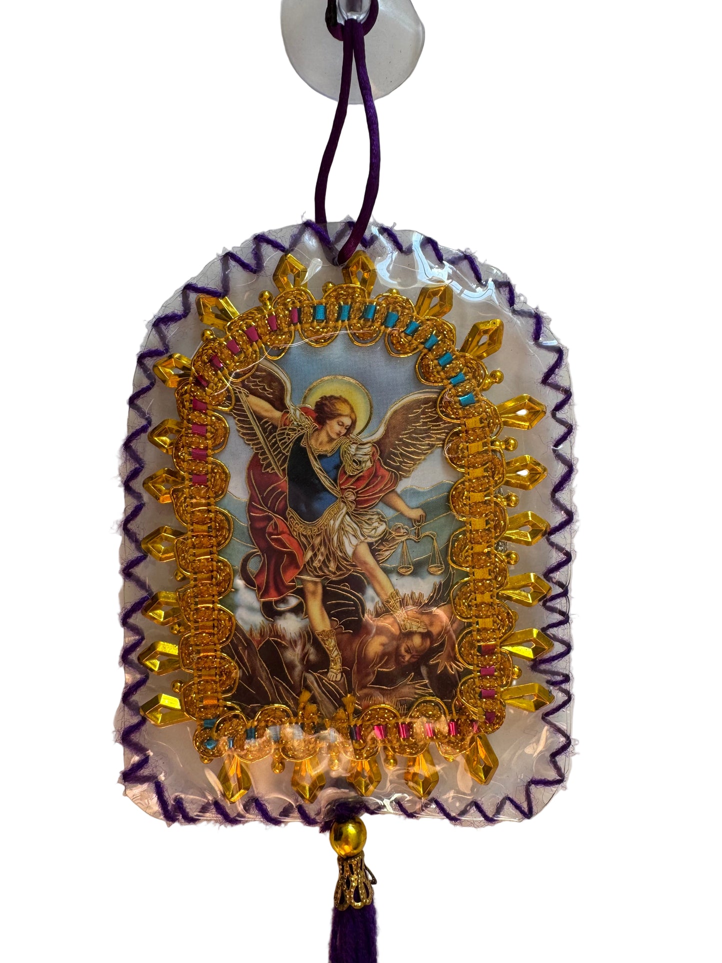Peruvian Detente Señor de los Milagros Car Hanging Catholic Religious Protection Charm 5"x4"