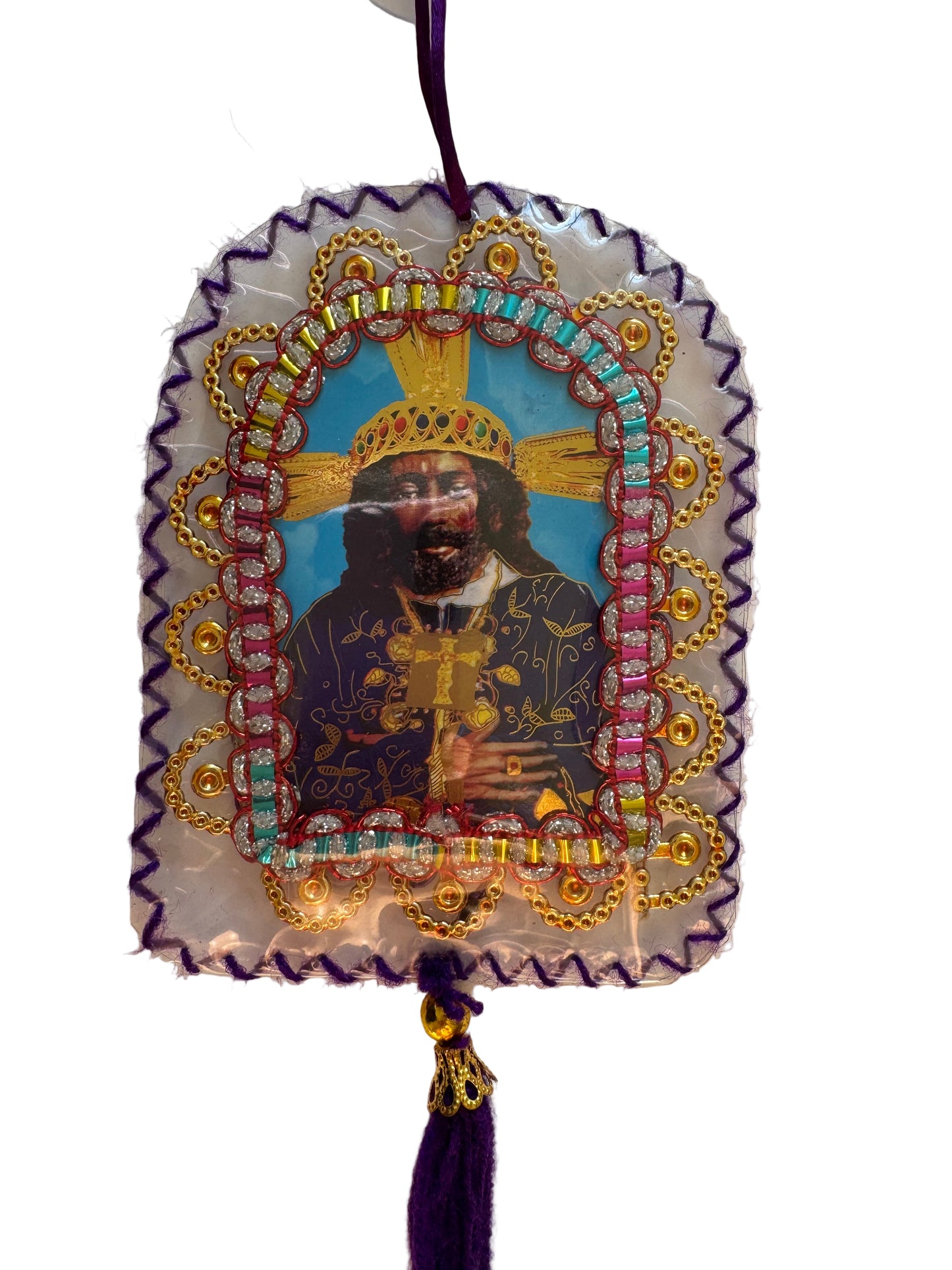 Peruvian Detente Señor de los Milagros Car Hanging Catholic Religious Protection Charm 5"x4"