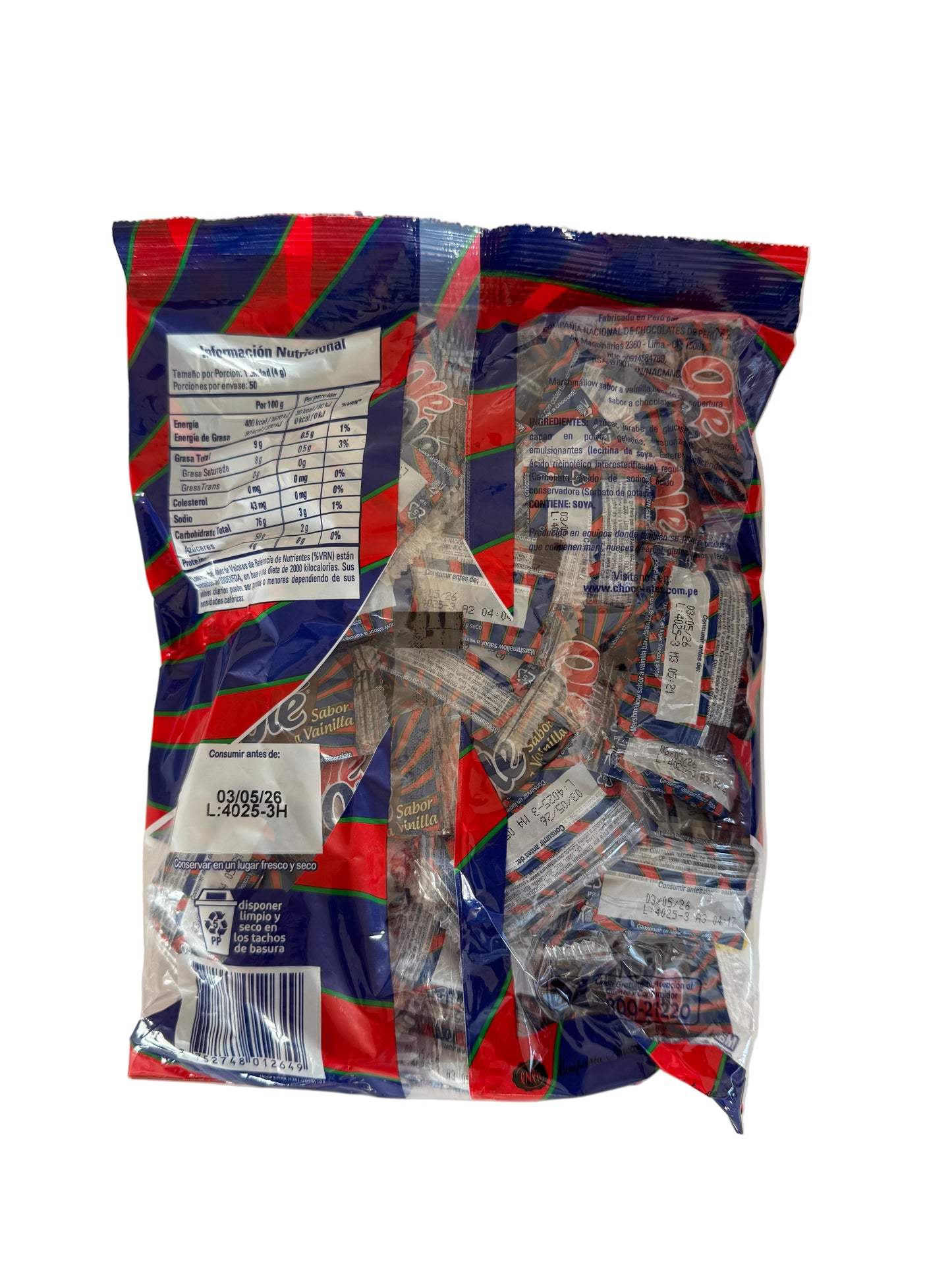 Chocolates Mashmelos Ole Ole Sabor a Vainilla – Caja de 50 Unidades | Dulces Peruanos