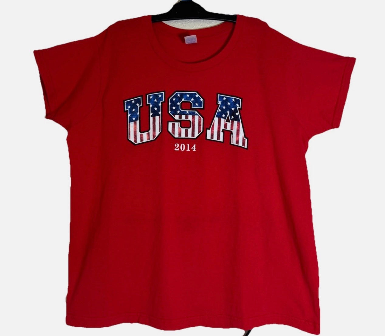 USA 2014 Mens Red Front Print Causal Shirt XL 100% Cotton