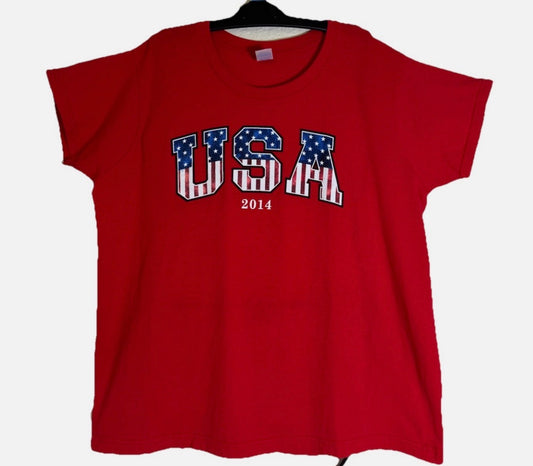 USA 2014 Mens Red Front Print Causal Shirt XL 100% Cotton