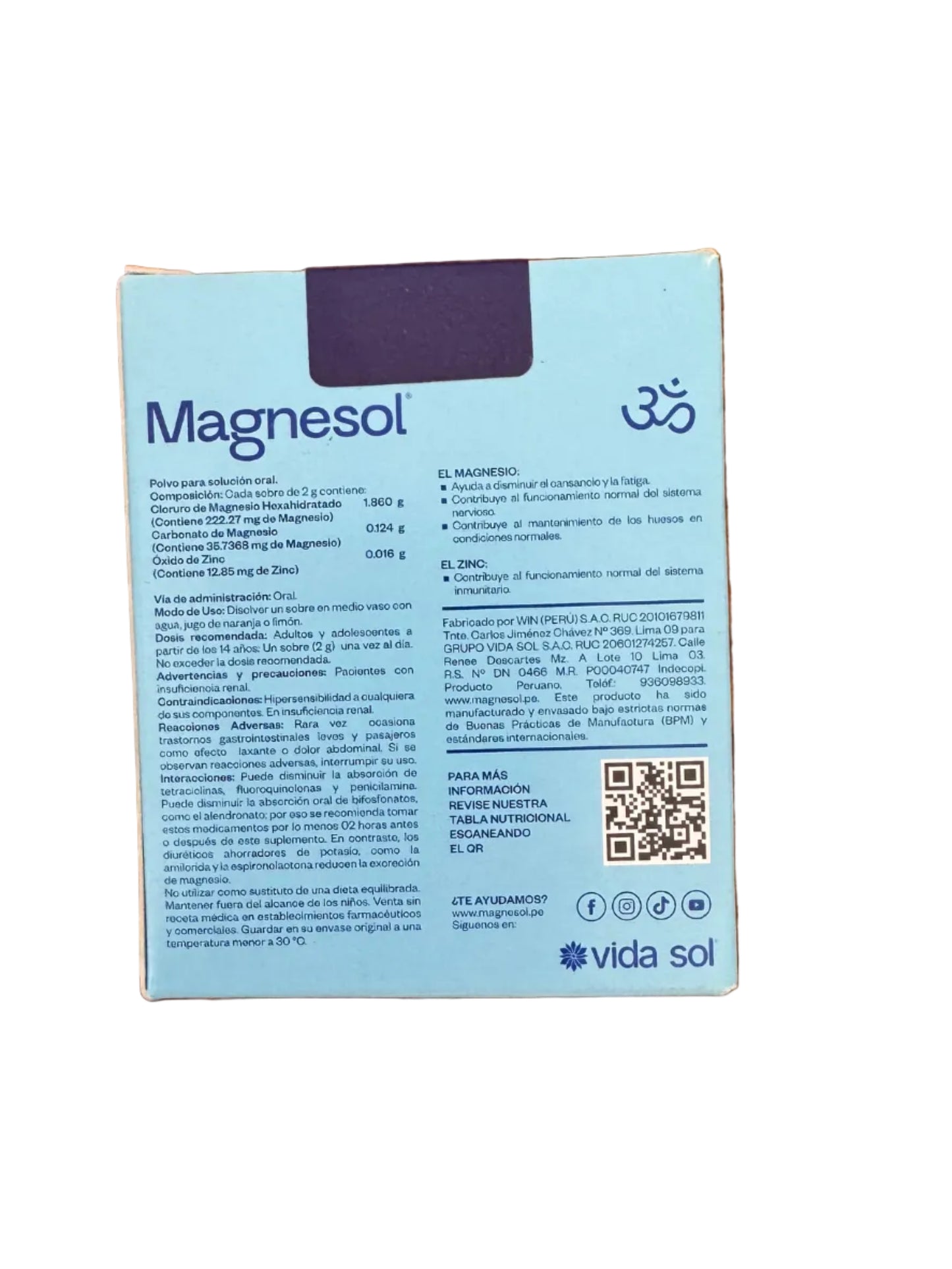 Magnesol Peru Magnesium Zinc Supplement 33 Sachets Nutritional Powder