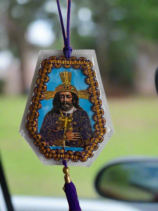 Peruvian Detente Señor de los Milagros religious car hanging 5"x 4"