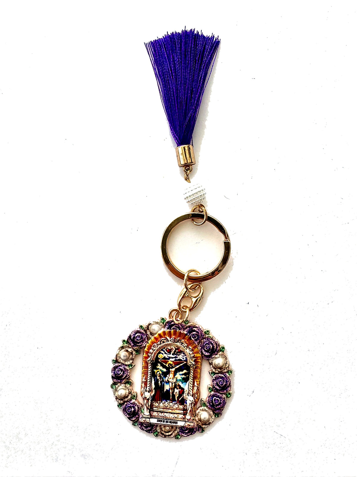 Señor de los Milagros Keychain – Purple Tassel Catholic Key Ring, Peruvian Religious Gift, Lord of Miracles Pendant, Mes Morado Devotion
