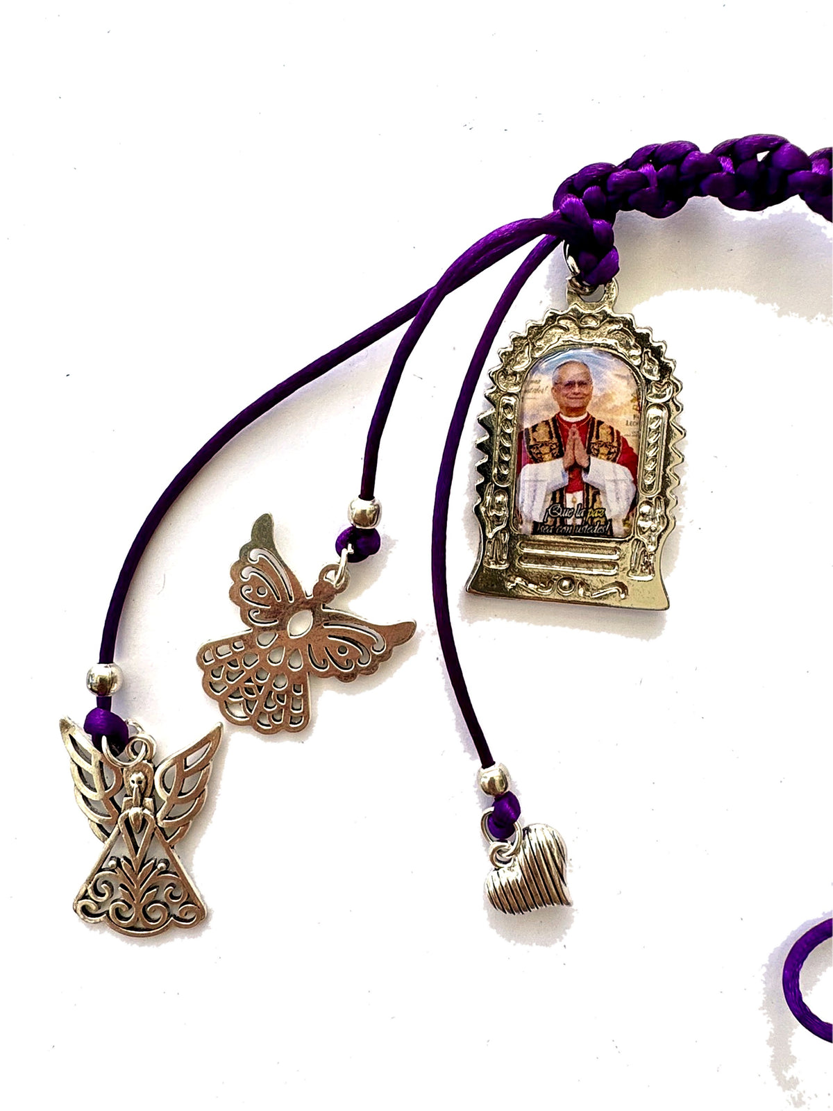 Señor de los Milagros Car Mirror Hanging Ornament – Purple Braided Cord, Catholic Rear View Mirror Charm, Peruvian Door Hanger Gift