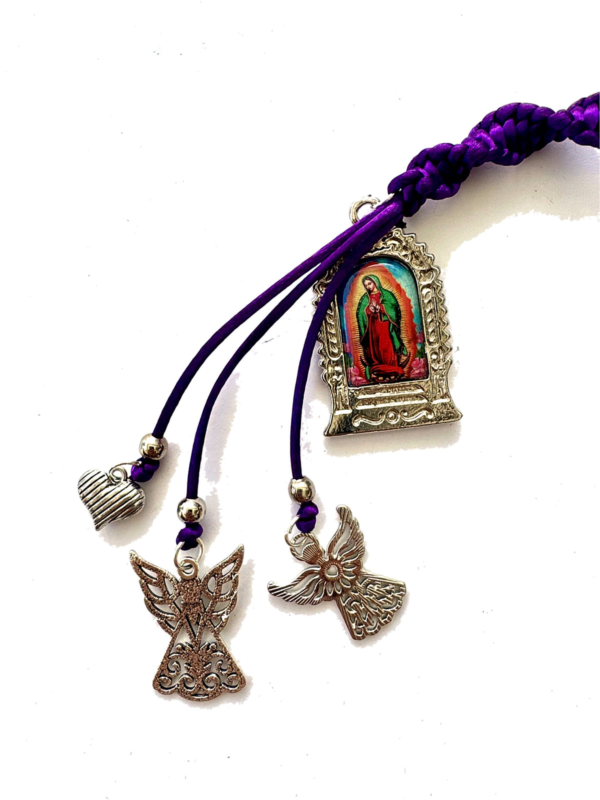 Señor de los Milagros Car Mirror Hanging Ornament – Purple Braided Cord, Catholic Rear View Mirror Charm, Peruvian Door Hanger Gift