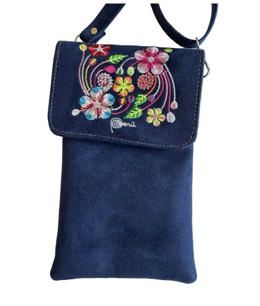 Peru Embroidered Crossbody Phone Purse – Blue Suede
