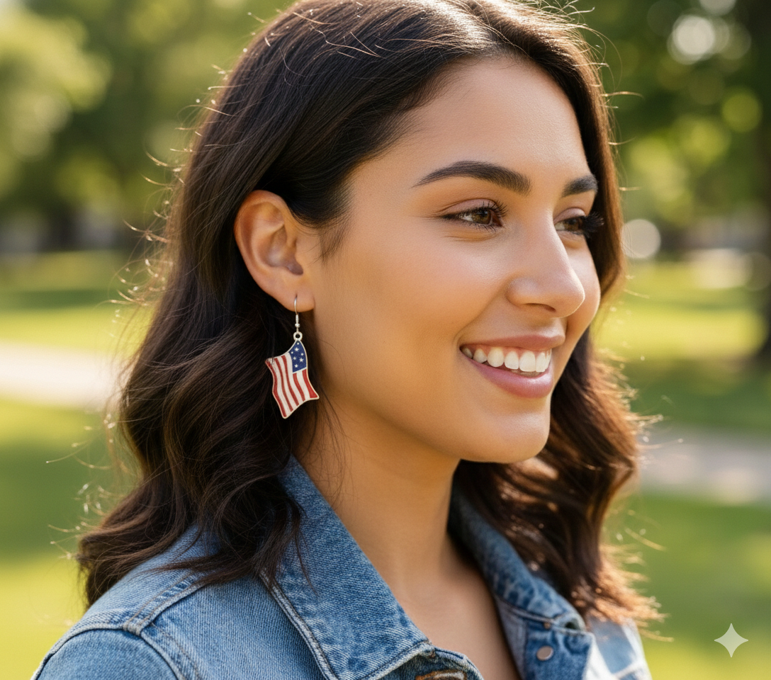 Patriotic American Flag Drop Dangle Earrings – USA Independence Jewelry