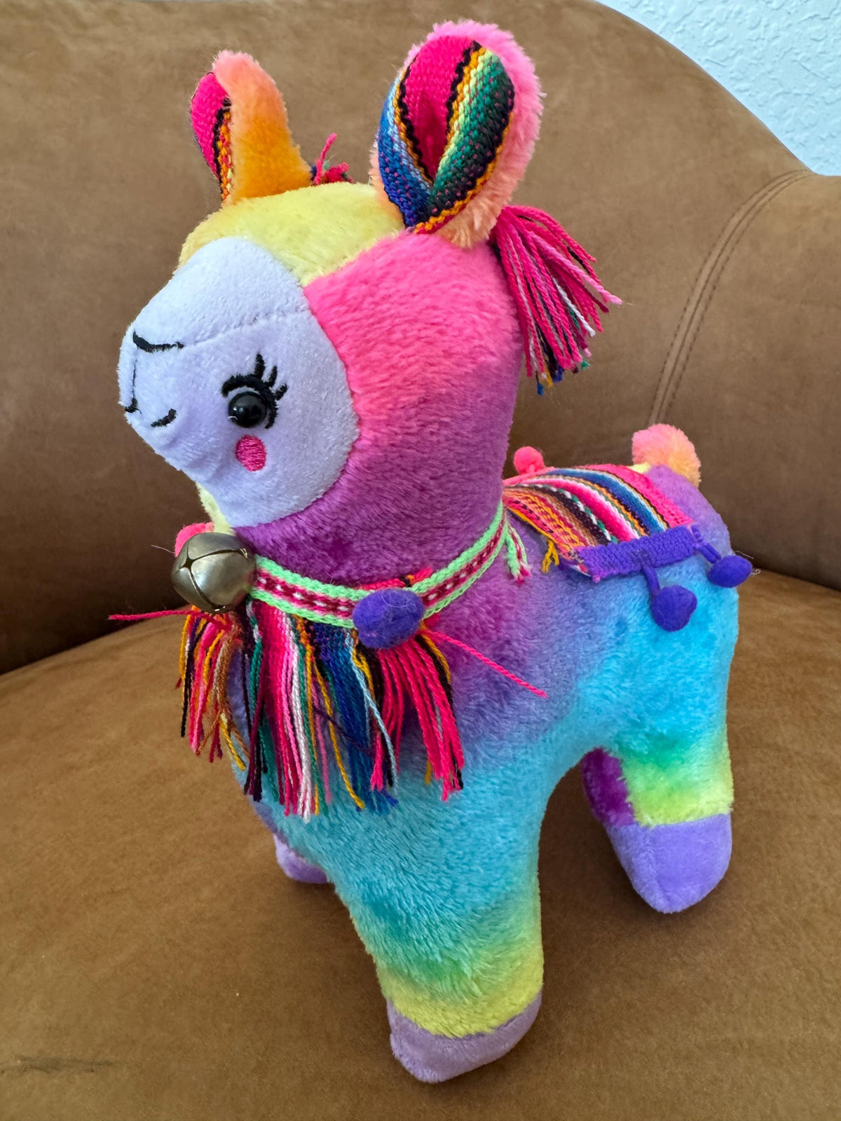 Llama Plush Stuffed Animal – Rainbow Tie-Dye Boho Alpaca, Peruvian Fringe Trim, 3 Colors