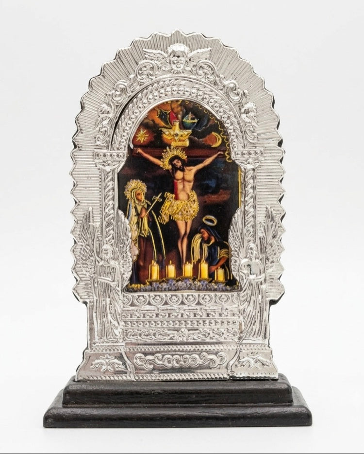 Señor de los Milagros Altar – Silver Frame Peruvian Catholic Devotional Art 3.5" x 5"